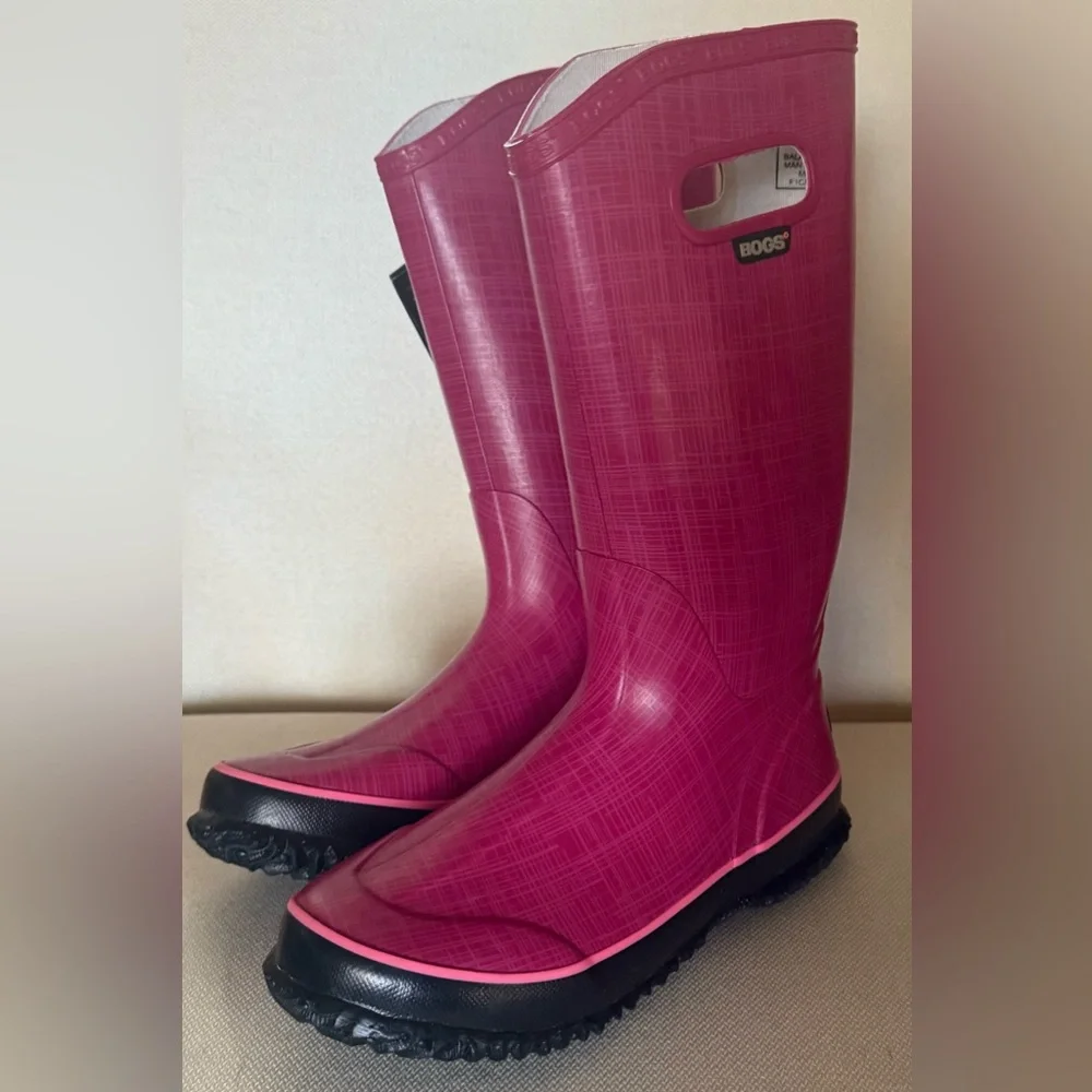 BOGS Women’s Linen Rain Boots Pink Size 8 EU 39 Durafresh Waterproof NWT
